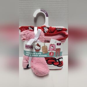 3T Toddler Girls' 2pc Hello Kitty Snuggly Soft Pajama Set with Socks Pink New